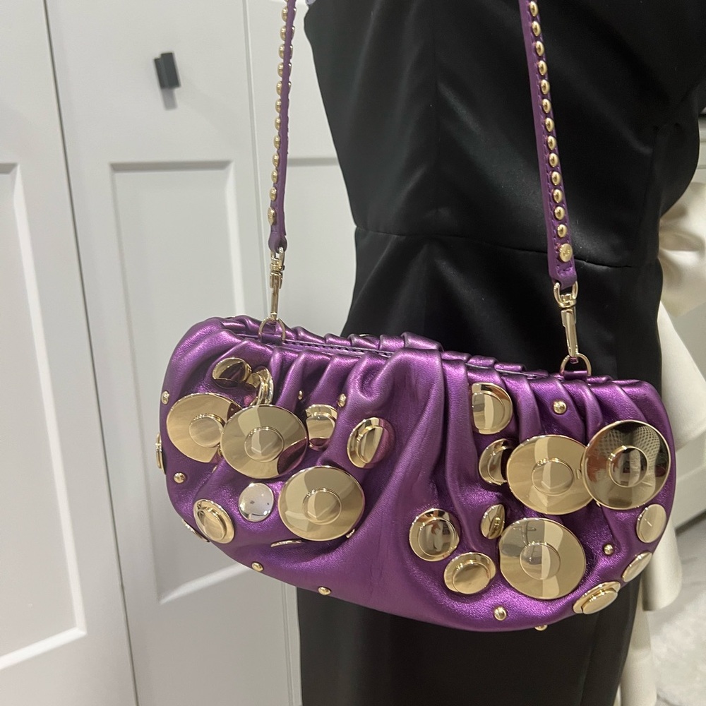 Diane von Furstenberg purple clutch w/attachable straps and dust bag. - Picture 7 of 11